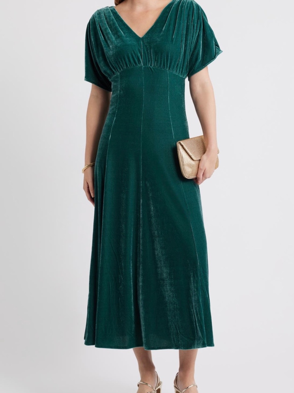 Nordstrom Emerald Green Velvet V-Neck Midi Dress